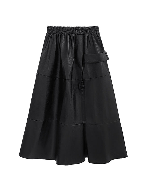 Solid Color Split-Joint Zipper A-Line Hipster Skirts Bottoms