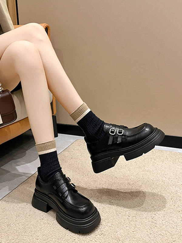 Belt Buckle Round-Toe Split-Joint Platform Shoes Mary Janes