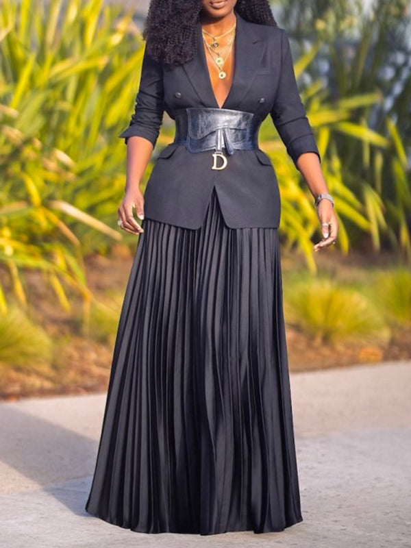 Pleated Solid Color High Waisted Loose Skirts Bottoms