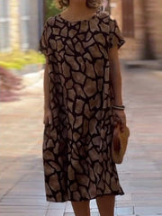 Floral Printed Split-Joint Loose Plus Size Round-Neck Midi Dresses