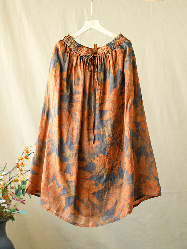 Drawstring Elasticity Floral Printed Loose Skirts