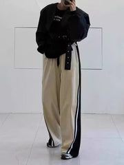Drawstring Elasticity Split-Joint High Waisted Loose Trousers Pants