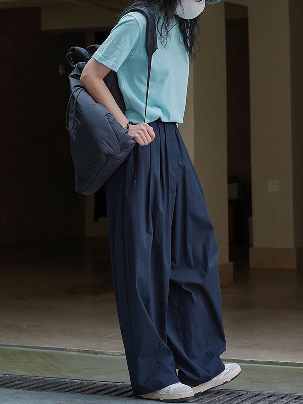 Pleated High Waisted Wide Leg Trousers Casual Pants Bottoms