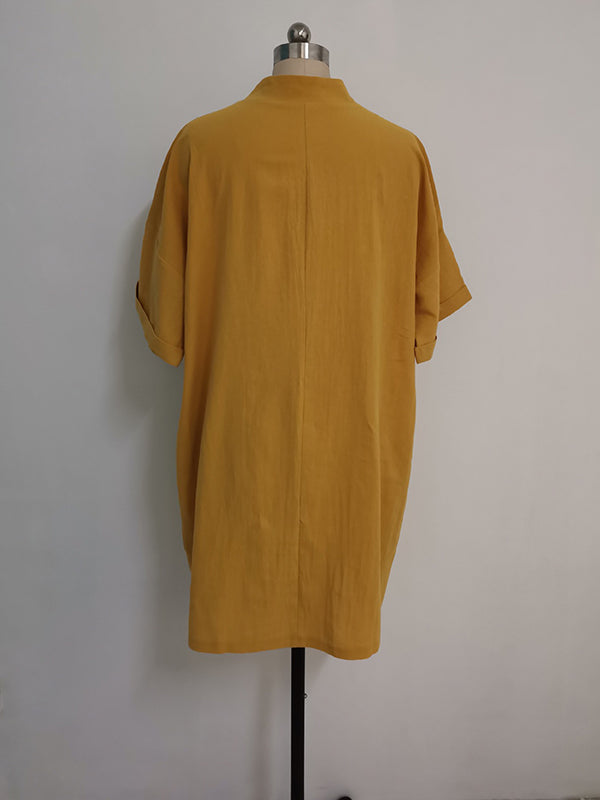 Pockets Solid Color Split-Joint A-Line High Waisted V-Neck Mini Dresses