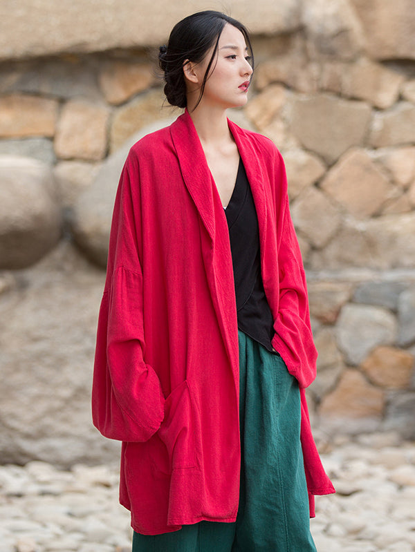 Casual Loose Batwing Sleeves Solid Color Outerwear