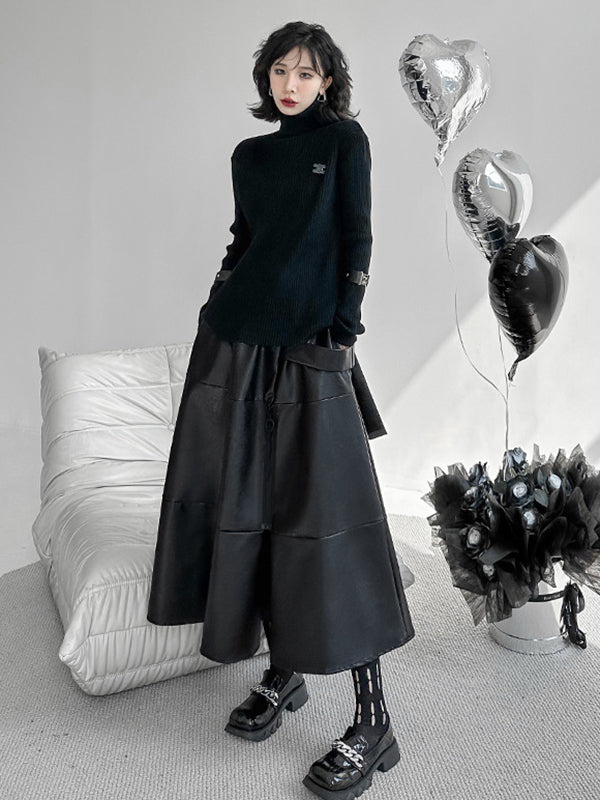 Solid Color Split-Joint Zipper A-Line Hipster Skirts Bottoms