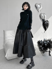 Solid Color Split-Joint Zipper A-Line Hipster Skirts Bottoms