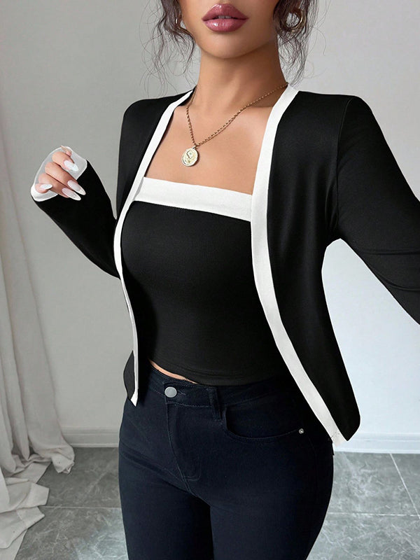 Solid Color Split-Joint Long Sleeves Collarless Two Pieces Set