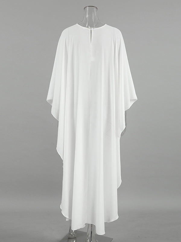 Hollow See-Through Solid Color High-Low Loose Round-Neck Cover-Ups Tops Blouses&Shirts Tops