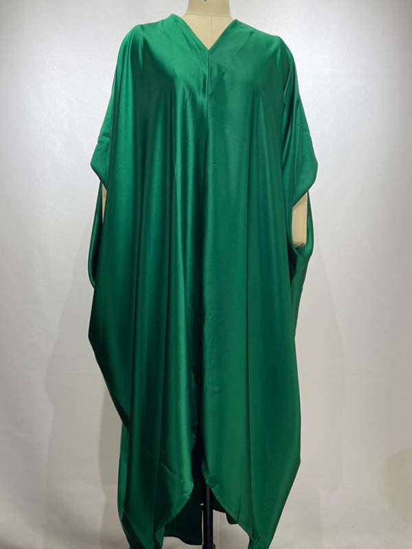 Solid Color Batwing Sleeves High-Low Deep V-Neck Maxi Dresses