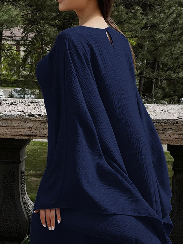 Solid Color Batwing Sleeves Long Sleeves Round-Neck Maxi Dresses