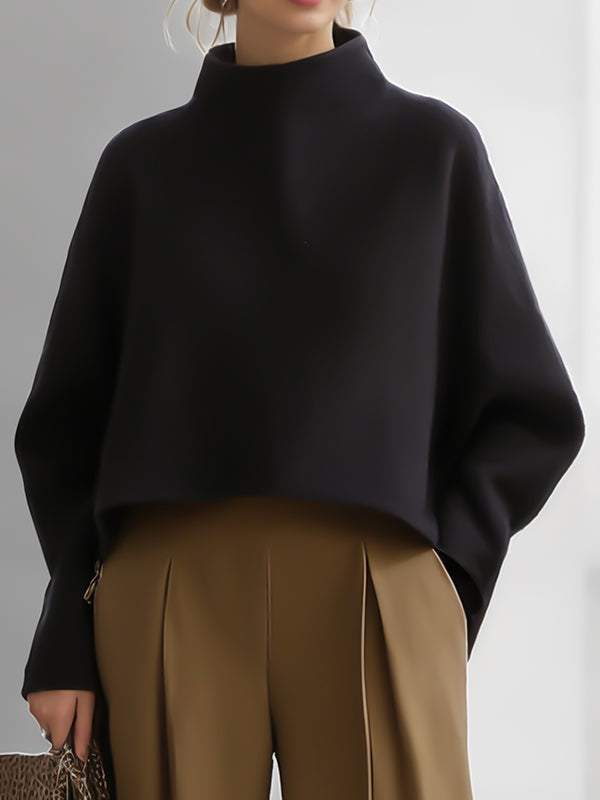 Solid Color Split-Joint Long Sleeves Round-neck Sweatershirt