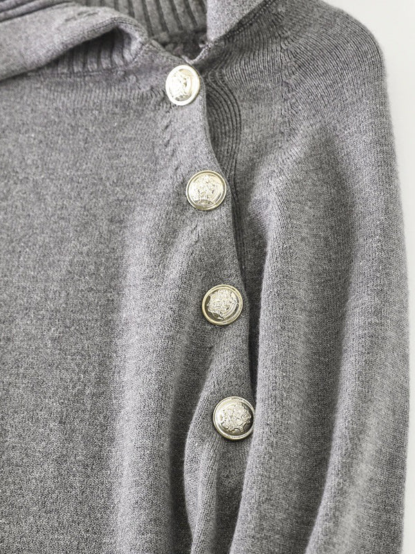 Urban Loose Long Sleeves Buttoned Bandage High-Neck Sweater Dresses
