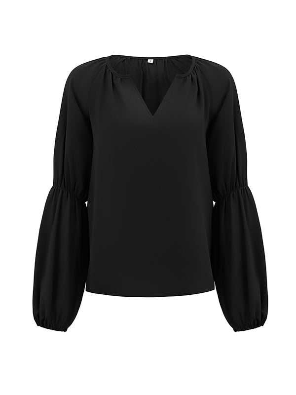 Solid Color Loose V-Neck Blouses&Shirts Tops