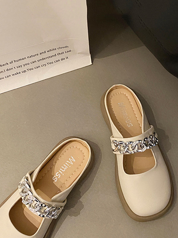 Chains Round-Toe Shallow Cut Split-Joint Slippers Mary Janes
