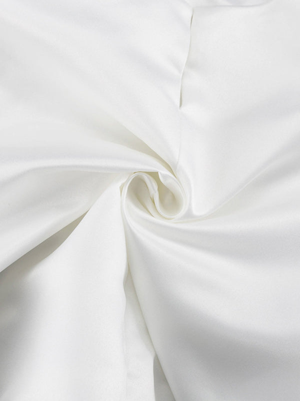 Hollow Solid Color Split-Joint Loose Puff Sleeves Round-neck Blouses
