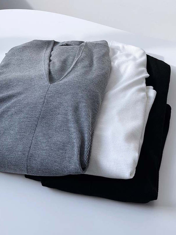 Original V-Neck Solid Color Slim T-Shirts Tops