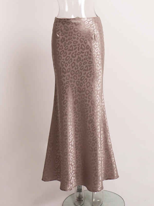 Jacquard Leopard Split-Joint Bodycon High Waisted Skirts Bottoms