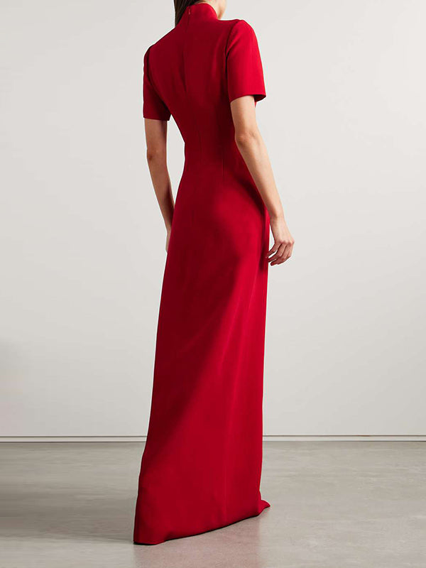 Solid Color Soccer Shorts Stand Collar Maxi Dresses