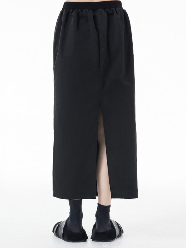 Pleated Pockets Split-Back A-Line High Waisted Skirts Bottoms