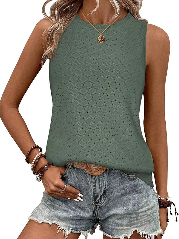 Solid Color Loose Sleeveless Round-Neck Vest Top