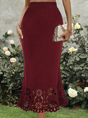 Elasticity Hollow Solid Color Bodycon High Waisted Skirts Bottoms