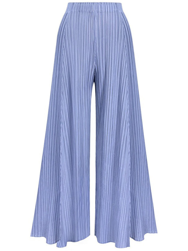 Urban Pleated Solid Color V-Neck Long Sleeves T-Shirt&Flared Pantstwo Pieces Set