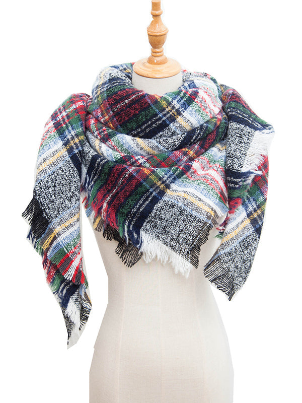Fringed Keep Warm Plaid Triangle Shawl&Scarf