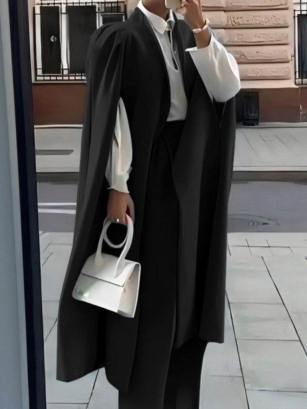 Pleated Solid Color Split-Joint Loose Outerwear Cape