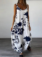 Floral Printed Split-Joint Loose Plus Size Spaghetti-Neck Maxi Dresses