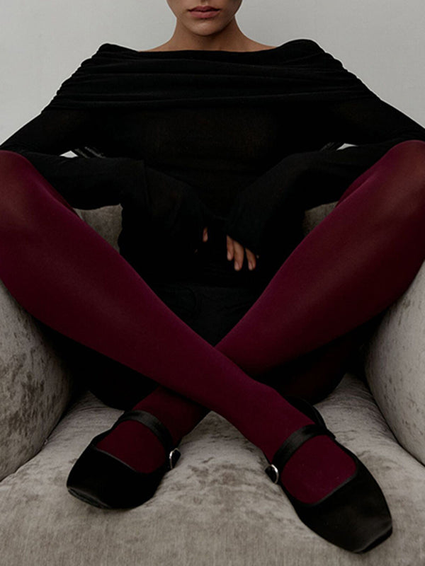 Solid Color Long Sleeves Loose Off-The-Shoulder Sweater Tops Pullovers