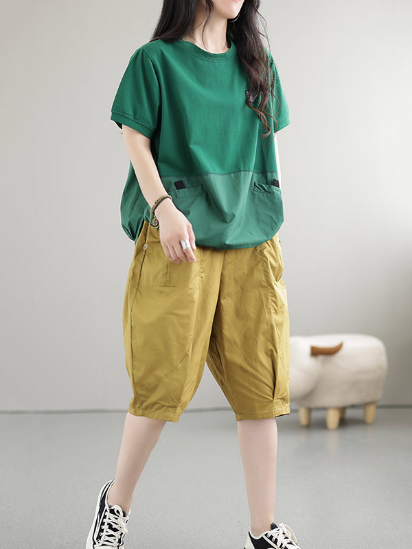 Split-Joint Loose Short Sleeves Round-Neck T-Shirts Tops