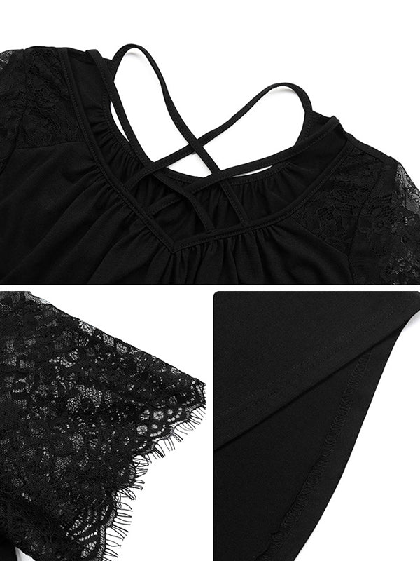 Solid Color Split-Joint Loose Short Sleeves V-Neck T-Shirts Tops