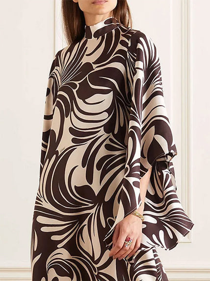 Loose Printed Stand Collar Maxi Dresses