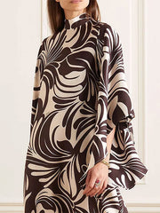 Loose Printed Stand Collar Maxi Dresses
