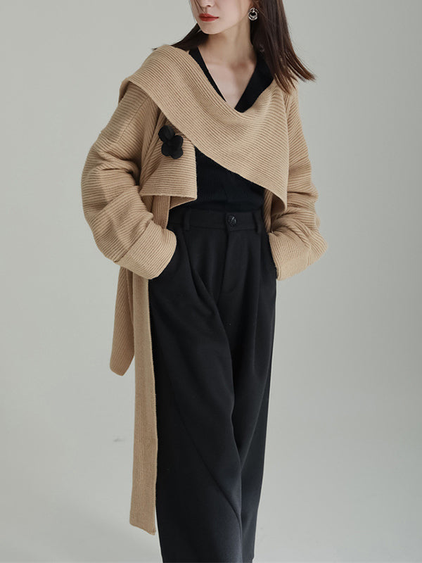 Asymmetric Three-Dimensional Flower High-Low Long Sleeves Round-Neck Cardigan Tops