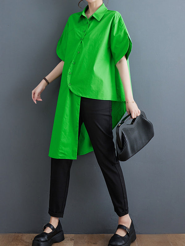 Solid Color Irregular clipping Lapel Shirts Tops