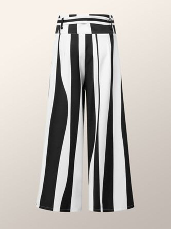 Striped Tied Waist High Waisted Loose Trousers Pants
