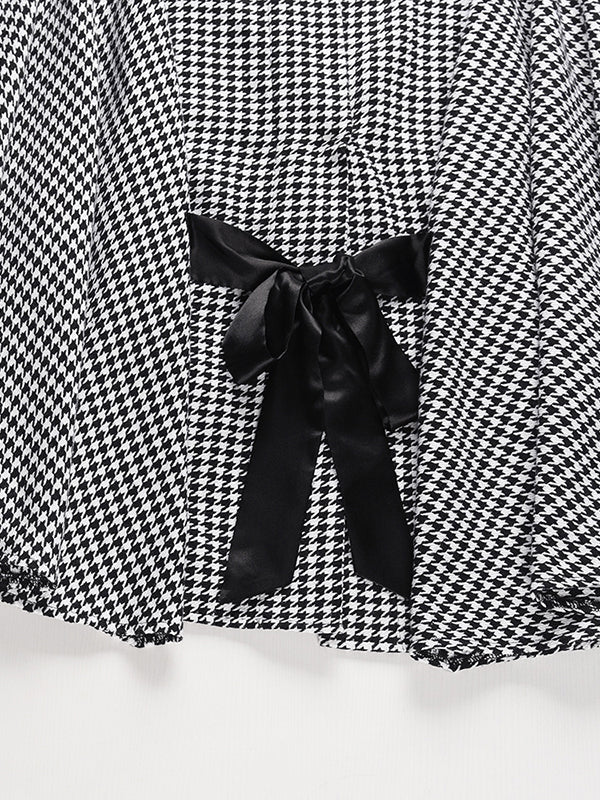 Houndstooth Tied Waist Batwing Sleeves Long Sleeves Stand Collar Outerwear Cape
