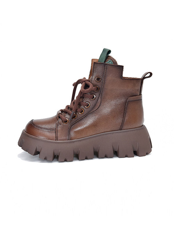 Vintage Cow Leather Platform Shoes Boots
