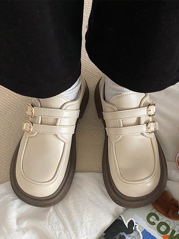 Belt Buckle Round-Toe Split-Joint Platform Shoes Mary Janes
