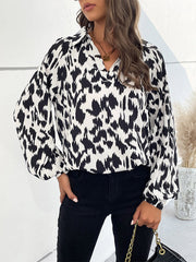 Buttoned Leopard Long Sleeves Loose Lapel Blouses&Shirts Tops