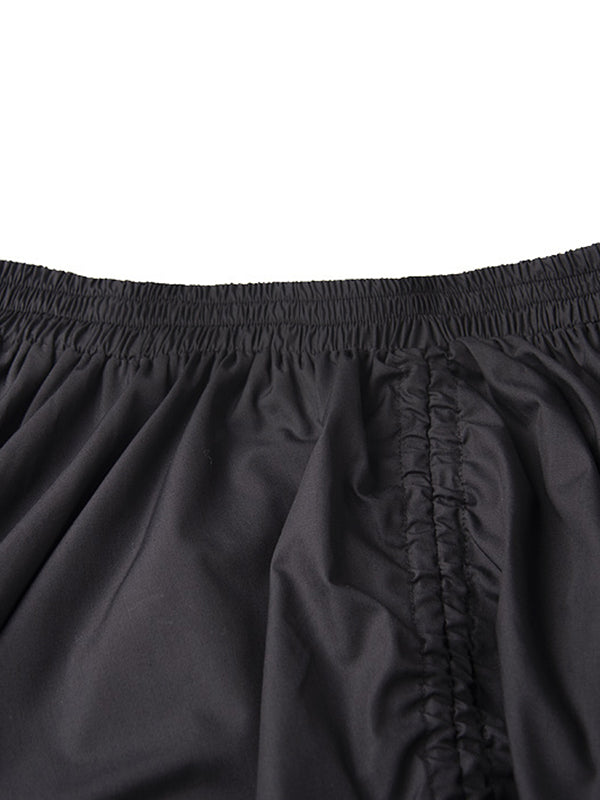 Asymmetric Drawstring Pleated Solid Color A-Line Elasticated Waist Skirts Bottoms