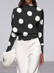 Long Sleeves Loose Polka Dot Stand Collar T-Shirts