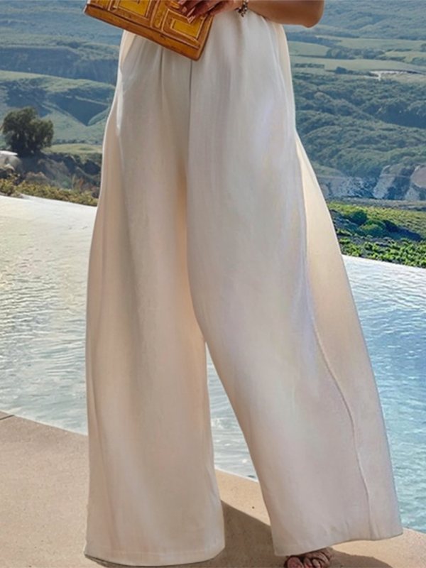 Solid Color Loose Sleeveless One-Shoulder Jumpsuits
