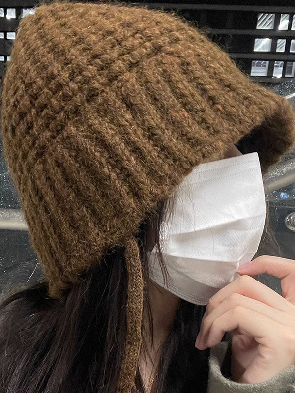 Keep Warm Solid Color Tied Knitted Hats Bucket Hat