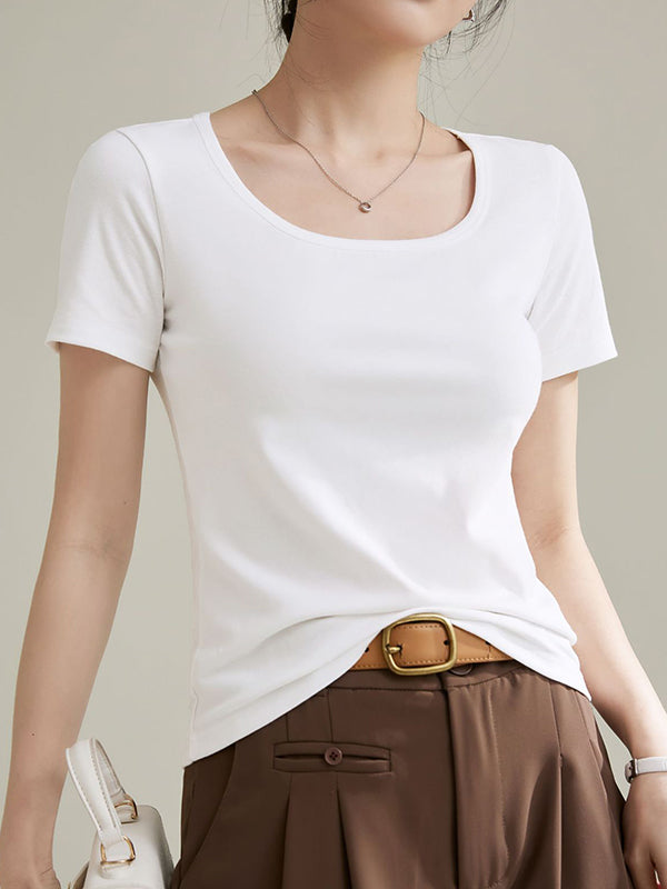 Solid Color Plus Size Short Sleeves Round-neck T-Shirts Tops