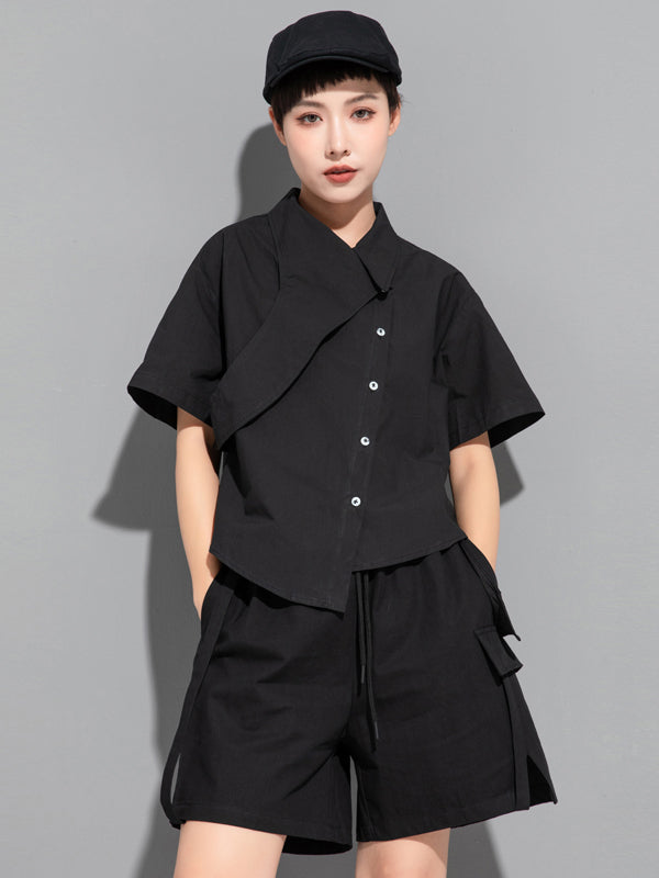 Stylish BF Asymmetric Lapel Blouse