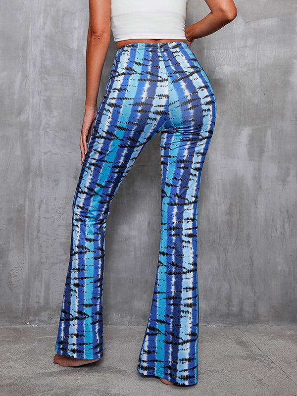Elasticity Printed Split-Joint High Waisted Skinny Trousers Pants