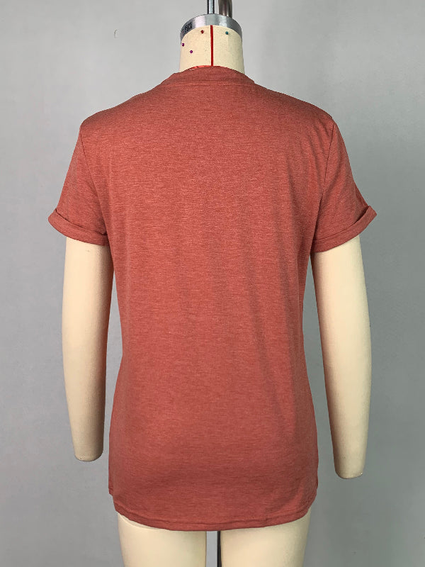 Solid Color Short Sleeves Round-neck T-Shirts Tops